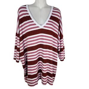 Torrid Super Soft Plush Top 2X V Neck Drop Shoulder Pink White Stripe Relaxed